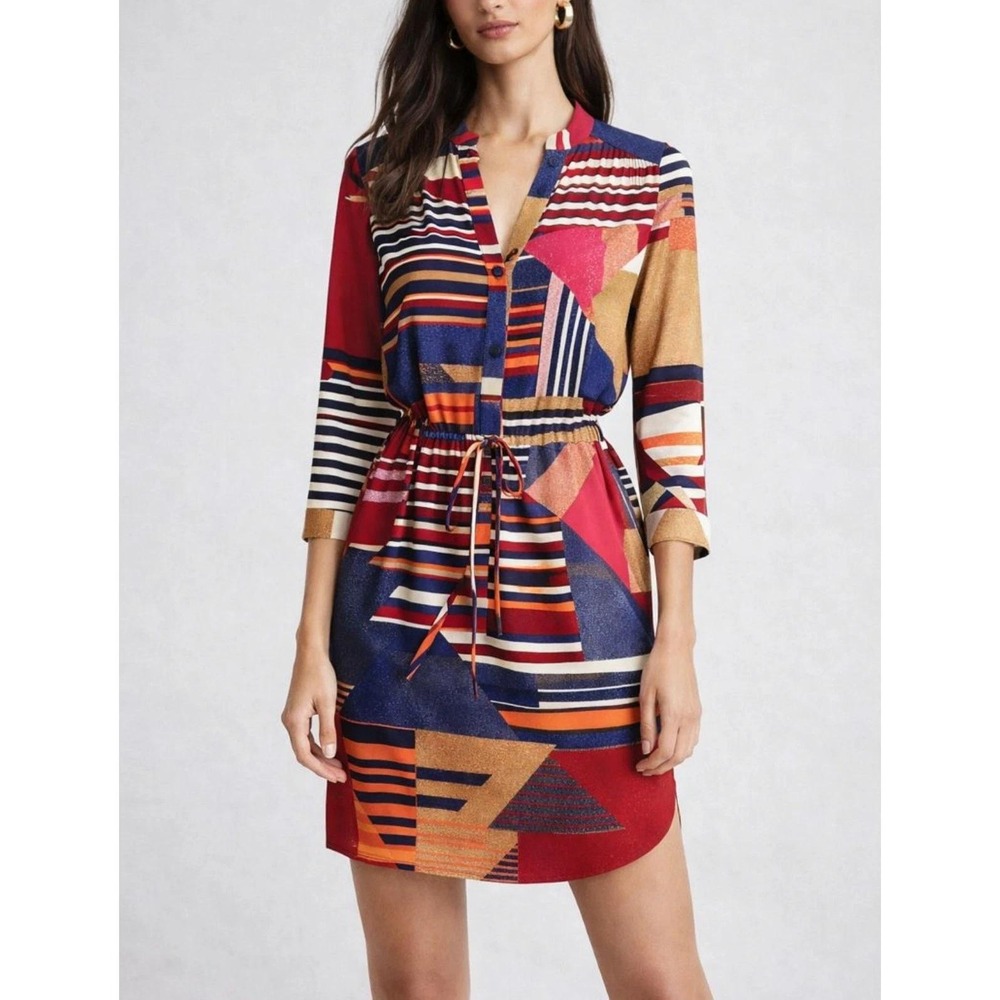 Diane von Furstenberg Freya Silk Shirt Dress Women 2 Multicolor Mod Retro Chic